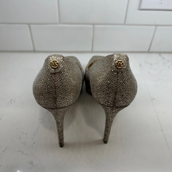 Michael Kors York Evening Platform Open Toe Pumps Heels Gold Glitter Size 7M - Picture 4 of 4